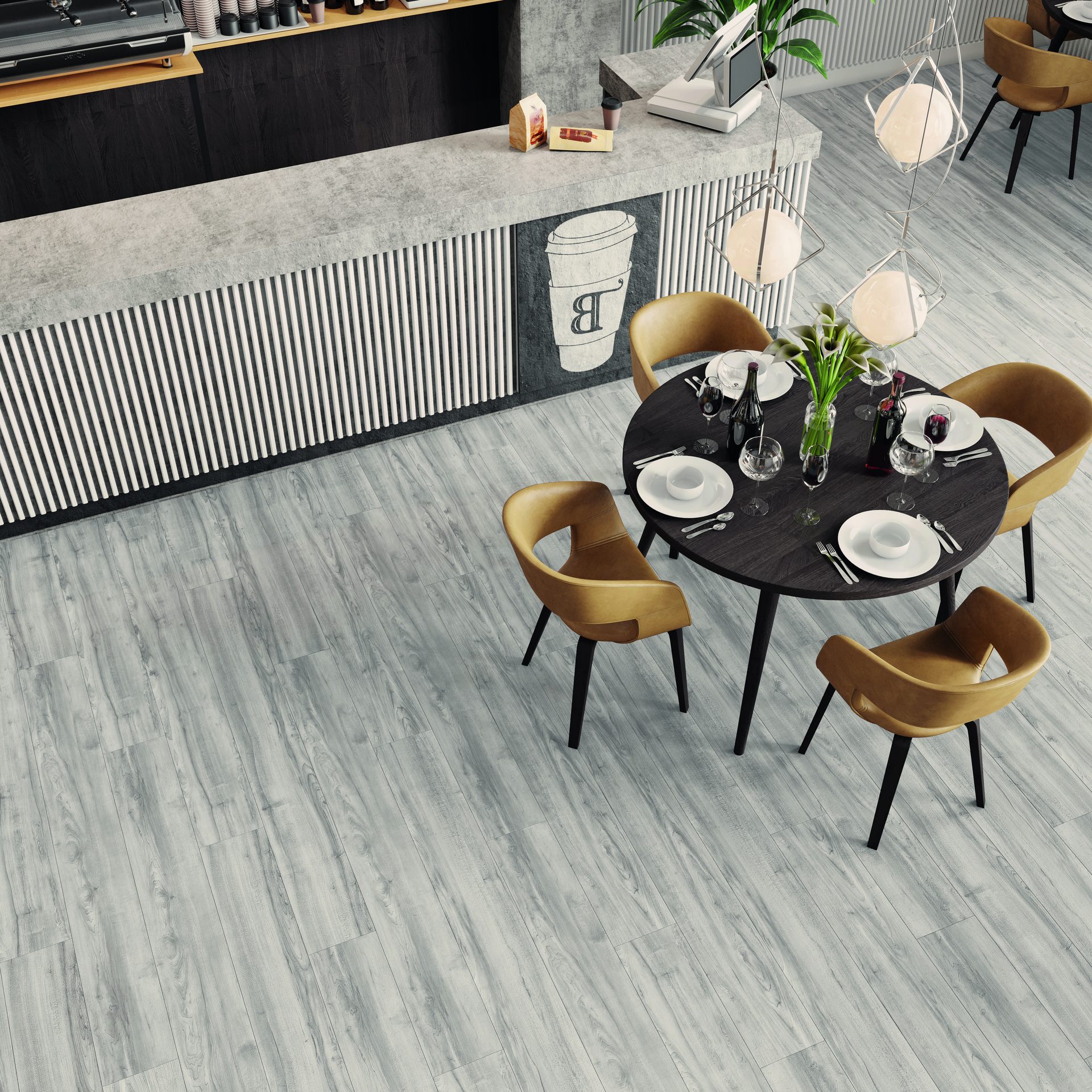 Серый мраморный пол в кафе